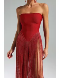 Valentina Strapless Fringe Dress - 9