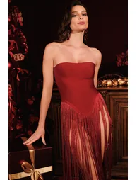 Valentina Strapless Fringe Dress - 4