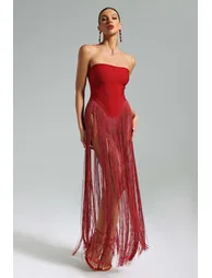 Valentina Strapless Fringe Dress - 7