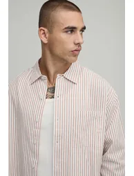 Cropped Boxy Oversized Stripe Shirt - brown - 2