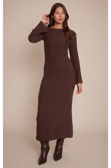 Chocolate Bobble Knit Knitted Maxi Dress