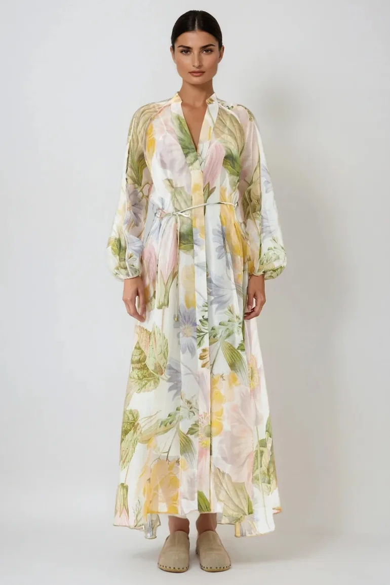 Fatin Balloon Sleeve Floral Maxi Dress
