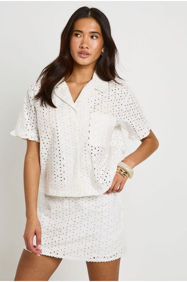 Broderie Boxy Mini Skirt - white