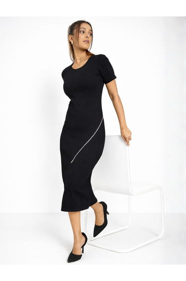 Women Black Short Sleeve Bodycon Dress