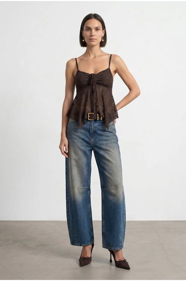 DILVIN Lace Tie-front Sleeveless Blouse