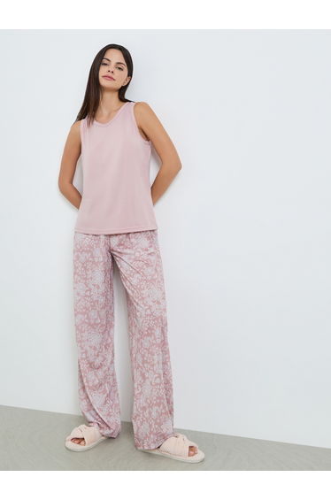 Women Pink Sleeveless Top and Floral Pyjama Set