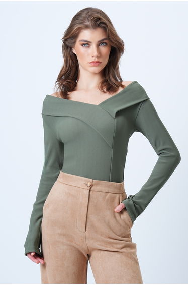 Women's khaki wide collar ottoban