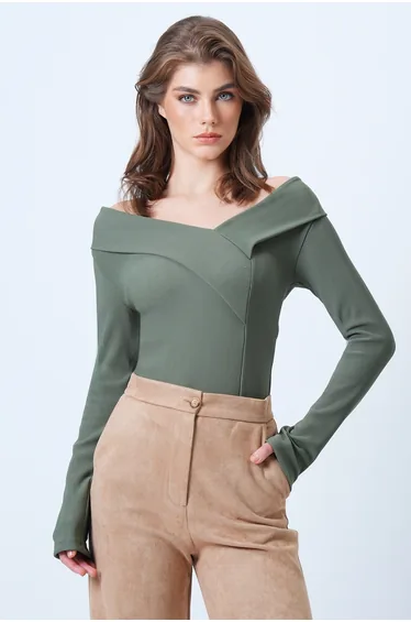 Women's khaki wide collar ottoban