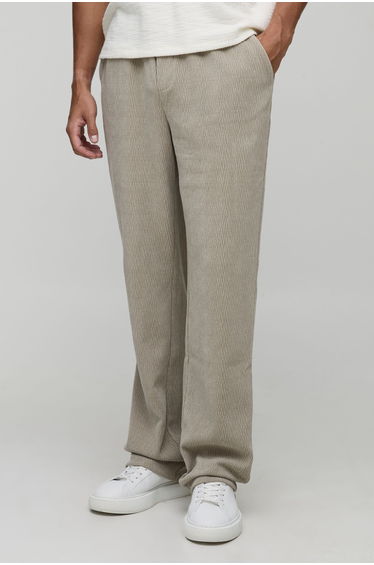 Tall Relaxed Fit Textured Faux Suede Stacked Trousers - grey