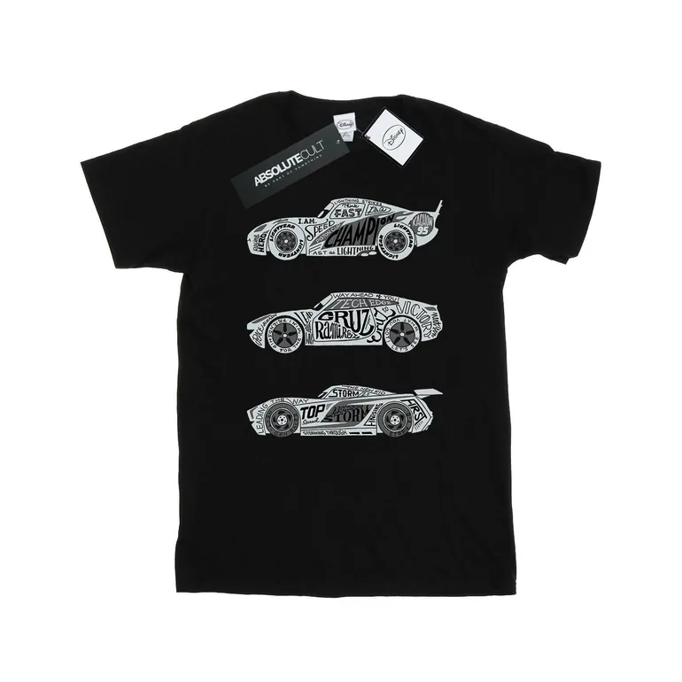 Disney Mens Cars Text Racers T-Shirt - Black - 1