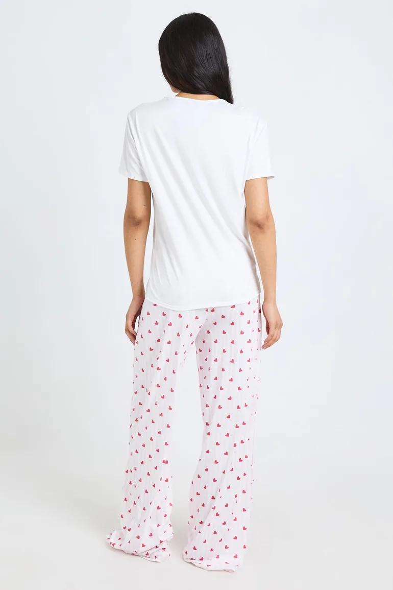 Tall Heart Striped Oversized T-Shirt and Trouser Pyjama Set - pink - 1