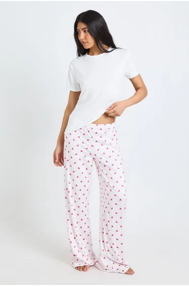 Tall Heart Striped Oversized T-Shirt and Trouser Pyjama Set - pink