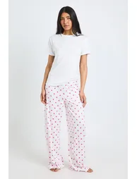 Tall Heart Striped Oversized T-Shirt and Trouser Pyjama Set - pink - 2