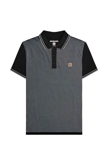 Lambretta Mens Houndstooth Big & Tall Polo Shirt - Black/Iron