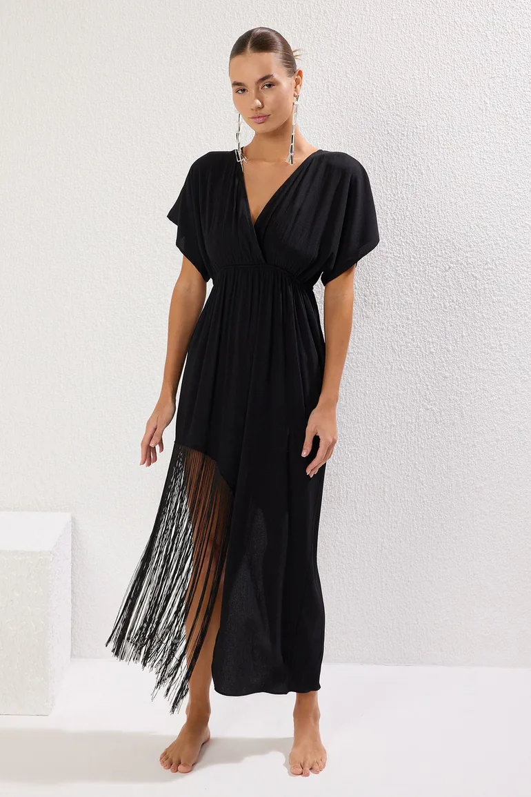 Black Woven Tassel Beach Dress Trendyol Black : Coverups : VogaCloset Iraq Black Woven Tassel Beach Dress Trendyol Black : Coverups : VogaCloset Iraq
