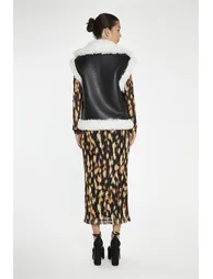 Black-White Faux-Shearling Trim Oversized-Gilet - 1