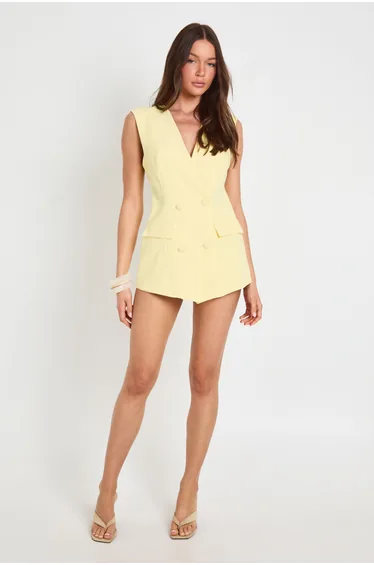 Tailored Skort Playsuit - lemon