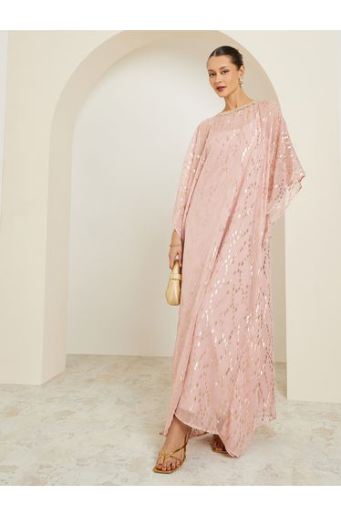Women Light Pink Embellished Sheer Kaftan