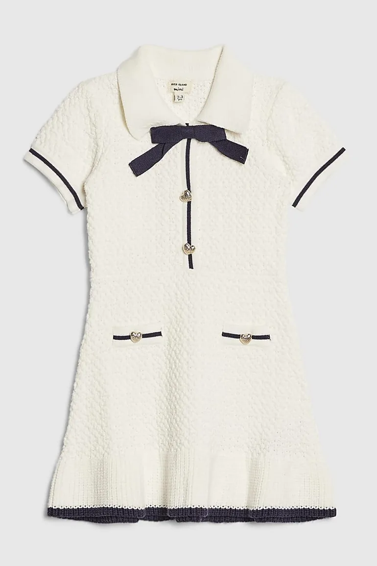 Mini Girls Cream Boucle Dress