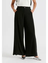 Wide Leg Trousers with Side Pleats and Split Hem - 3