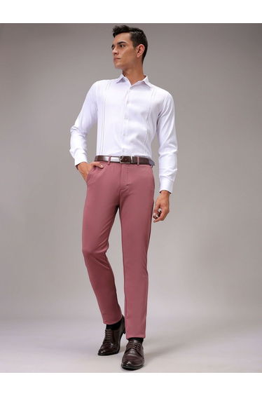 Men Red Slim Fit Textured Trousers