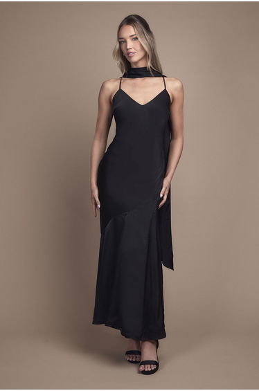 Satin Scarf Detail Strappy Maxi Bridesmaid Dress