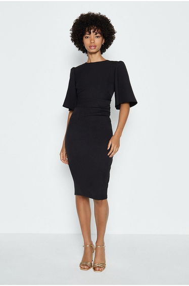 Flare Sleeve Crepe Dress