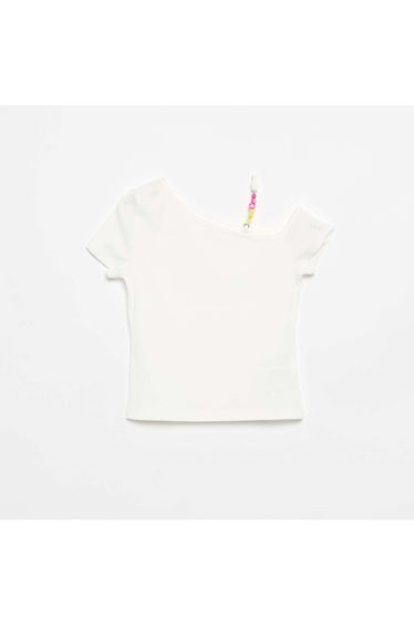 Ribbed asymmetric collar top WHITE