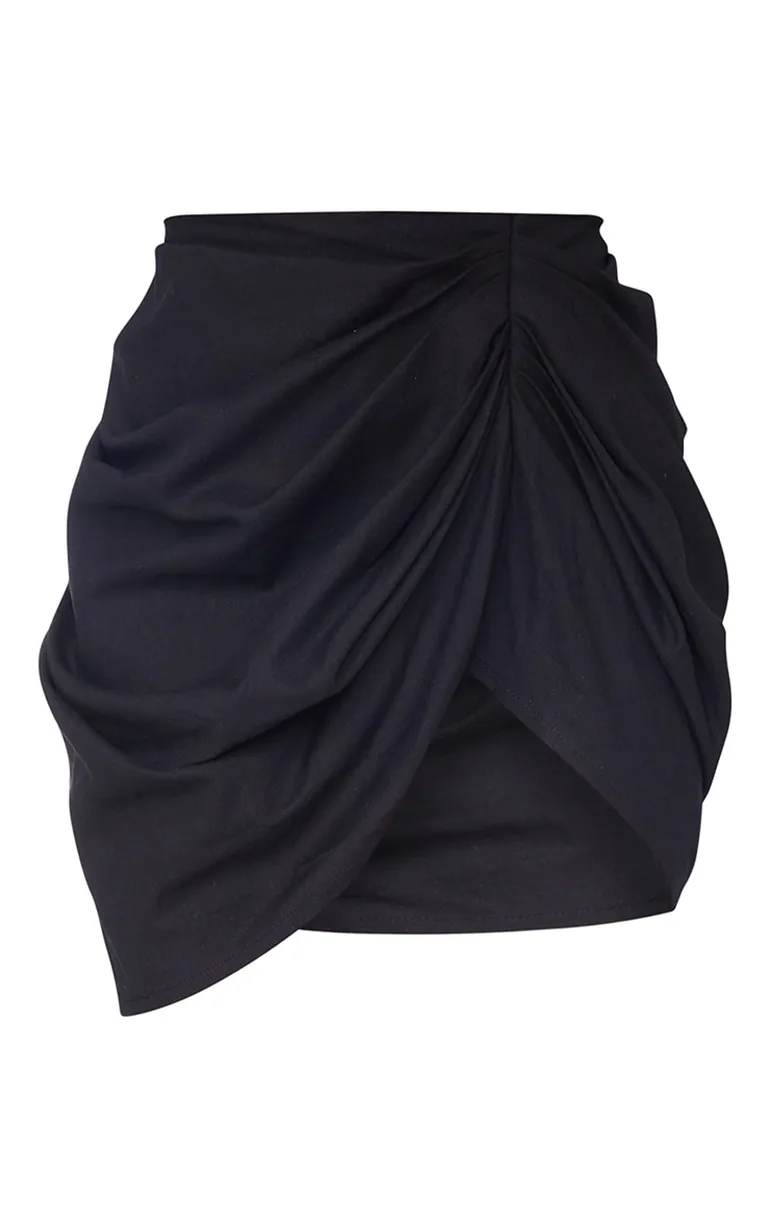 Black Gathered Mini Skirt - 5