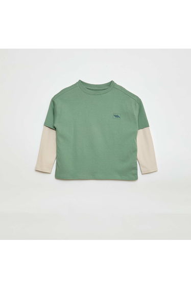 2-in-1 Effect Long-Sleeved T-Shirt Green