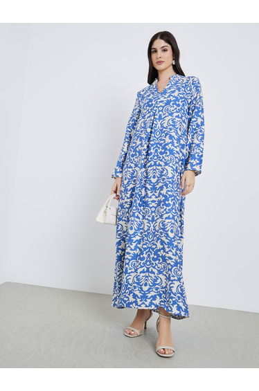 Women All-Over Print Collared Jalabiya