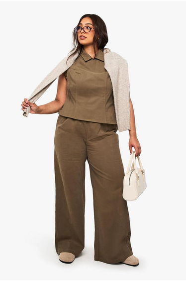 Plus Cotton Twill Cap Sleeve Wrap Over Top - khaki