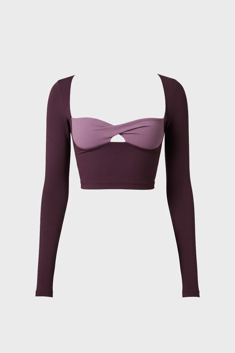 Soft Active Twist-Front Crop Top in Plum - 2