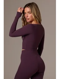 Soft Active Twist-Front Crop Top in Plum - 1