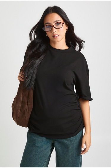 Maternity Ruched Side Oversized T-Shirt - black