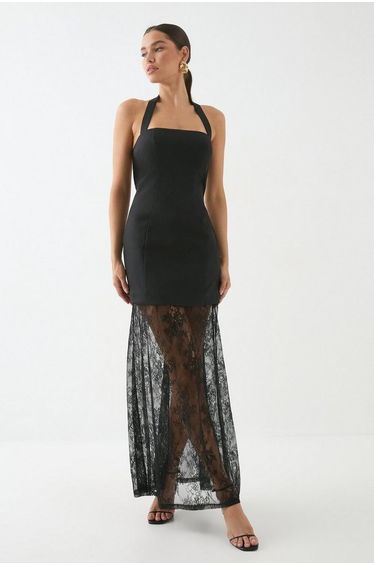 Halterneck Lace Skirt Maxi Dress