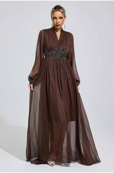 Pankhurst Brown Lantern Sleeve Maxi Dress