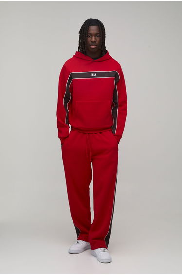 Boxy Man Sport Panelled Hooded Tracksuit - red
