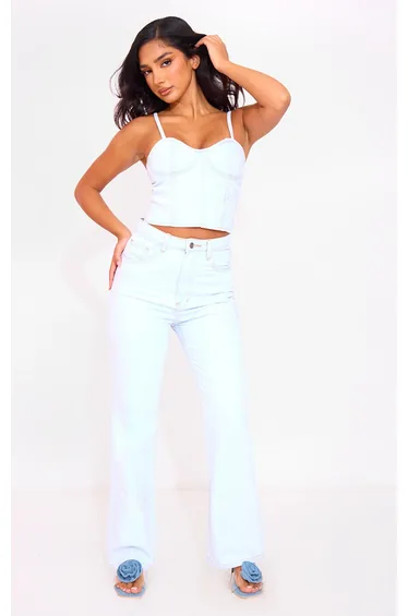 Petite Light Blue Denim Embroidered Straight Leg Jeans