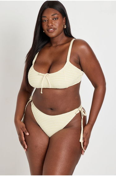 Plus Gingham Scoop Bikini Top & Tie Side Bikini Bottom Set - lemon