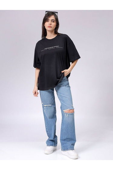 Women Black Oversized Back Graphic T-Shirt