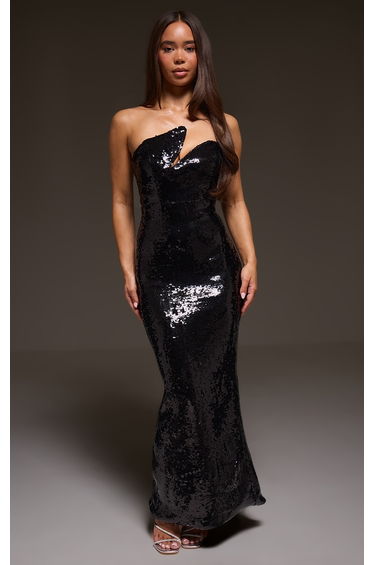 Black Sequin Bandeau Wired Maxi Dress