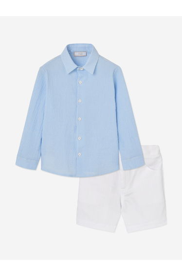 Paz Rodriguez Boys Cotton Shirt and Shorts Set in Blue