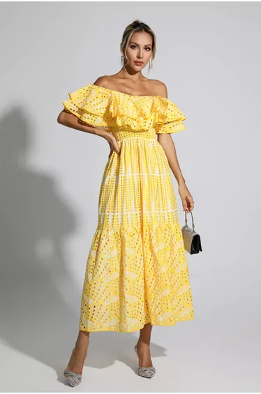 Malani Yellow Cutout Ruffle Maxi Dress
