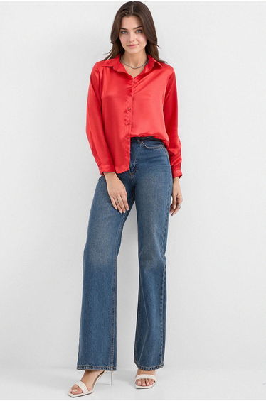 BDART Satin Long Sleeve Shirt with Button Closure