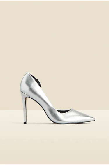Silver Leather Cut Out Detail Stiletto Heel Court Shoes