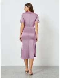 Women Lilac Ruffle Detail Sheath Midi Dress - 4
