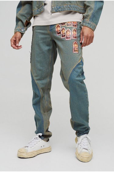 Slim Stacked Gothic Applique Jeans