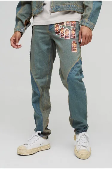 Slim Stacked Gothic Applique Jeans