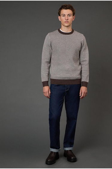 Dark Brown Super Soft Knitted Geo Crew Neck Jumper